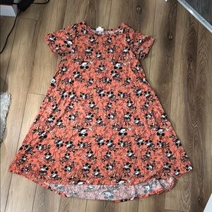 LuLaRoe Orange Black Pleated A-Line Dress